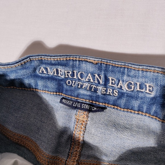 AMERICAN EAGLE Next Level Stretch DESTROYED Denim FRAYED MINI SKIRT 2 (24" Waist - Picture 16 of 16